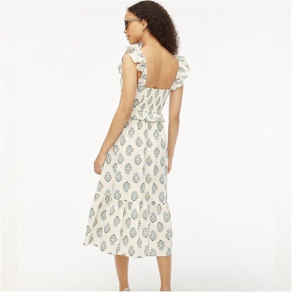 J. Crew Factory Cream Midi Dress with Blue Floral Print - Picture 8 of 14